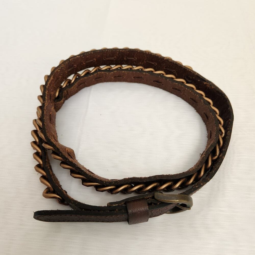 Banana Republic Belt Women's M Brown Genuine Leather Copper Chain Biker Belt - Picture 2 of 15